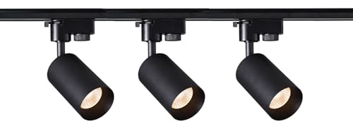 EDO - SEVA Schienensystem Komplettset Rail - Schienenset Schwarz – 1-phasige Schiene 0.9 m + 3x Schienenstrahler MALGA T GU10 Black + Netzteil 220–240 V + Endkappe, Schienenbeleuchtung