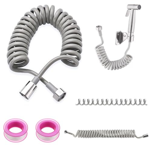 5M Teleskopischer Duschschlauch,Federtyp Duschschlauch,Flexibler Brauseschlauch,Badezimmer Spiralschlauch,Grau Shower Hose,für Handbrause Toilette Bidet Waschbecken Dusche Zubehör,2 Stück