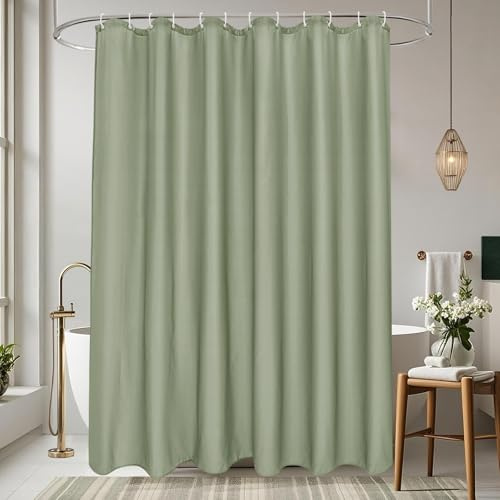 EurCross Duschvorhang 240x200 Extra Breit Wasserdicht Textil Stoff Duschvorhänge für Badezimmer, Grün Anti-Schimmel Waschbar Badevorhang mit 16 Ringen
