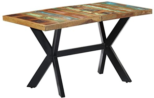 Fangmaliuyun Altholz Esstisch 140×70×75 cm, Kreuzgestell, Massivholz Industrie-Look, Küche Balkon Esszimmer