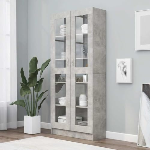 Solivagant Armoire à vitrine Gris béton 82,5x30,5x185,5 cm Bois ingénierie,(46.8 KG)