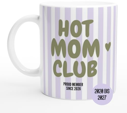 Hot Mom Club Tasse 2026 | Geschenk werdende Mama zu Babyshower 2015 bis 2027 oder ohne Jahr | Statement Tasse als Geschenk für Mamas 2026 zur Geburt | Muttertagsgeschenk (Hot Mom Club Lila/Khaki)