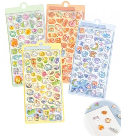 KQOZG 3D Sticker Set 4 Blatt – Süße Kawaii Mini Tier Aufkleber Wasserdicht & Lustig, Cartoon Sticker Set zum Basteln & Deko für Kinder, Notizbuch & Handyhüllen