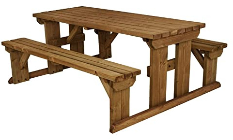 Arbor Garden Solutions Abies 6 Seat Wooden Picnic Table, 5ft, Rustic Brown
