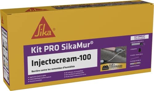SIKA - Kit Traitement contre les Remontées Capillaires/Remontées d'Humidité dans les Murs - SikaMur InjectoCream 100, Blanc - Intérieur et Extérieur - Anti-moisissures - 20m linéaire