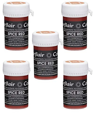 Sugarflair Spice Red Pastel Food Colouring Paste, Highly Concentrated for Use with Sugar Pastes, Buttercream, Royal Icing or Cake Mix, Subtle Colour Dye - 25g (Pack of 5)
