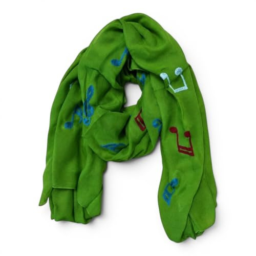 Schal Damen mit Noten Stickerei – großes 200 x 115 cm Tuch mit bunten Noten & Violinschlüsseln - 65% Baumwolle, weicher Halstuch Schal , Damenschal für Musiker & Musikliebhaber- Geschenk für Musiker