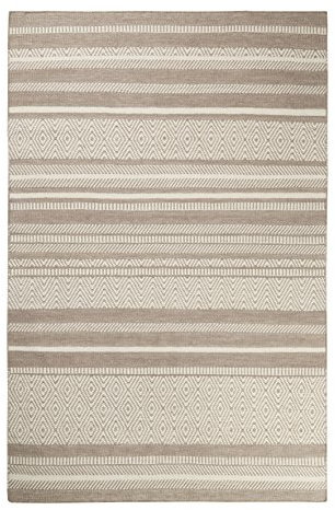 Esprit Home I Handweb Kurzflor Teppich/Läufer aus Wolle für Wohnzimmer, Flur, Schlafzimmer I Hudson Kelim ESP-6113-02 | Taupe Beige | (80 x 150 cm)