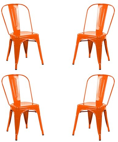 Vaukura Pack 4 sillas de Comedor de Metal apilables con Respaldo | Diseño Moderno para Cocina, Comedor, Bar y Cafetería | Estructura Acero Lacado Brillo Naranja 85x45x54cm
