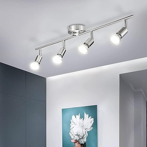 BOJIM Deckenstrahler 4 Flammig Lampe, LED Strahler Deckenleuchte Matt Nickel, Inkl. 4x6W Decke GU10 Spot Schwenkbar Deckenlampe, Modern Light für Küche Wohnzimmer Flur Innen Ceiling Büro, Neutralweiß