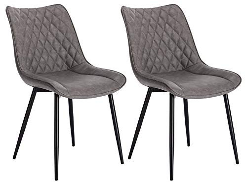 WOLTU Esszimmerstühle 2er Set, Küchenstühle, Wohnzimmerstühle, Polsterstühle mit Rückenlehne, für Esszimmer, Küche, Wohnzimmer, Büro, Sitzfläche aus Kunstleder, Metallbeine, Dunkelgrau BH210dgr-2
