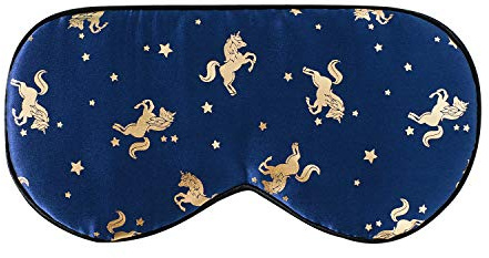 Silk Sleep mask with Adjustable Strap,Comfortable and Super Soft Eye mask Ultimate Sleeping aid Golden Unicorn Blue