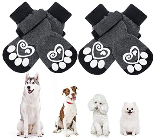 KOOLTAIL Hundesocken Anti-Rutsch Hundepfotenschutz, Hundeschuhe, 2 Paar verstellbare Hundesocken für Haustiere, für drinnen und draußen, zum Ausführen