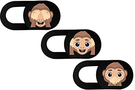 hidemonkeys Webcam Abdeckung 3er-Pack mit Emoji Design. 0,8 mm superdünner Camera Cover, Slider Kamera Abdeckung für Laptops, Tablets, Handys, iMac, iPhone, Notebook (3xMonkeys)