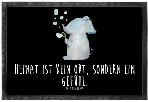 Mr. & Mrs. Panda 50 x 75 cm Fußmatte Elefant Seifenblasen - Geschenk, Schmutzmatte, Rüsseltier, Elefanten, Fußabtreter, Gute Laune, Gefühl. Daheim,