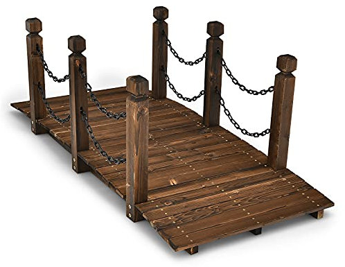 RELAX4LIFE Ponte da Giardino in Legno Massello con Braccioli, Ponte Decorativo da Giardino, Stagno, Corsi d’Acqua e Passaggi, Ponte in Legno di Abete con Ringhiera di Protezione (Stile 1)