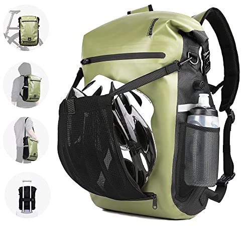 BAIGIO Sacoche de vélo 3 en 1 pour Porte-Bagages 22 L - Étanche et Réfléchissante - Sac à Dos, Porte-Bagages et Sac à Bandoulière combiné + Filet pour Casque & Compartiment pour Ordinateur Portable