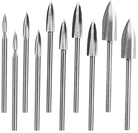 10 brocas de grabado para tallado en madera, fresadora HSS con vástago de 3 mm, juego de fresas giratorias para carpintería, tallado, esculpir y grabado, taladrado