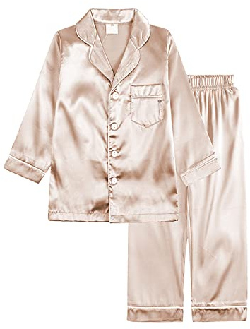Verve Jelly Ensemble pyjama en satin à manches longues et boutonné pour bébé fille et garçon, rose gold, 8-9 ans