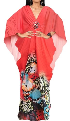 Bsubseach Plus Size Caftan Dresses for Women Swimsuit Cover Up Batwing Sleeve Summer Maxi Kaftan Dress Butterfly Print