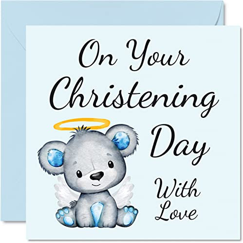 Taufkarten für Jungen und Ihn – On Your Christening Day – Glückwunschkarte zur Taufe, Erstkommunion Taufgeschenke für Jungen, 145 mm x 145 mm, christliche Geschenke, religiöse Grußkarten
