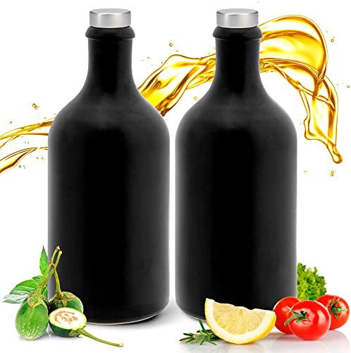 Gourmet Essig & Öl – Flaschen mit Ausgießer, Made in Germany Handgefertigt. Exklusive Steinzeugflaschen, einzigartig, zeitlos und chic. Ausgießer in Deluxe- Silber (2x 500ml, schwarz)