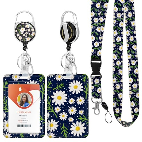 ID Badge Holder mit Lanyard, einziehbare ID Badge Card Holders Abnehmbare Hals Lanyard Strap mit Badge Reel und vertikale ID-Halter für Krankenschwester Studenten (Little Daisy)