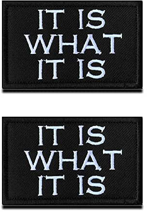 2 Stück Lustiges Biker Patch es ist, was es ist It is What It is Bestickter Aufnäher mit Haken-und Flauschbänder Patches Kompatibel mit Klett Militär Moral Taktisch Emblem- 8x5cm