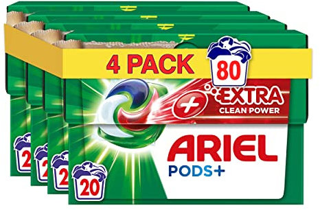 Ariel All-in-1 PODS, Lessive Liquide En Capsules 20 Lavages, +Ultra détachant, Nettoyage en profondeur et ultra détachant lot de 4