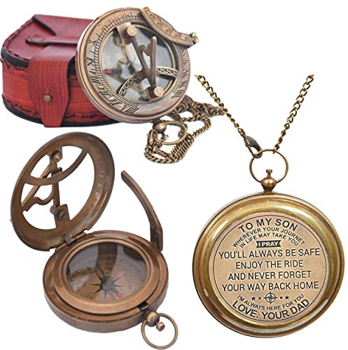 Royalmart Sohn Geschenke, Mutter zu Sohn Kompass,Arbeitskompass mit Lederetui,an meinen Sohn Liebe Mama,Abschlusstag Geschenke für Sohn,Sohn Geburtstagsgeschenke (Sohn zu Liebe Papa)