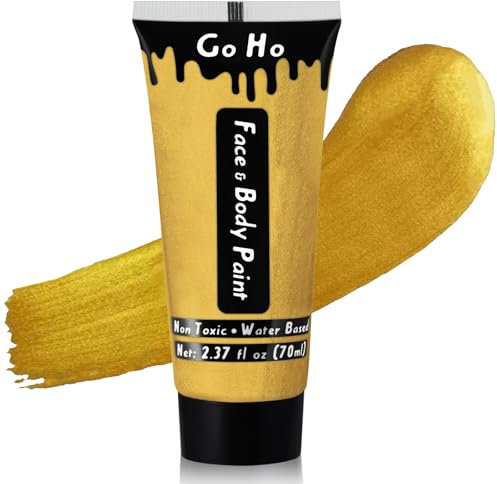 Go Ho Gold Cream Face Body Paint(2.37oz,70ml),Water Based Gold Makeup Face Painting for Adults Children SFX Cosplay Costumes Festivals Halloween