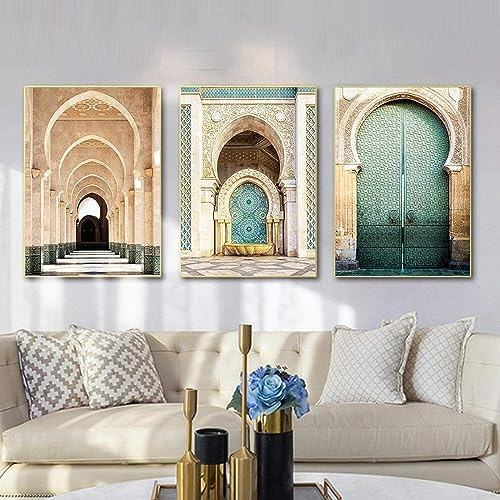 MHLCMG Islamique Mosquée Affiche Musulman Beige Paysage Toile Tableau Art Peintures Decoration Murale pour Salon Chambre Tableau Decoration, sans Cadre (4,3X60X90CM)