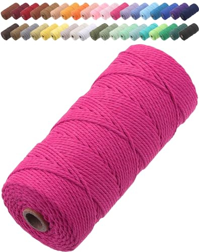 GOHOF Macrame Cord 2mm x 205m Premium Cotton Macrame Rope, 3 Strand Twisted Soft Cotton Cord, One of The Most Perfect Materials for Macrame Art, Cotton String Without Chemicals (Rose Red)