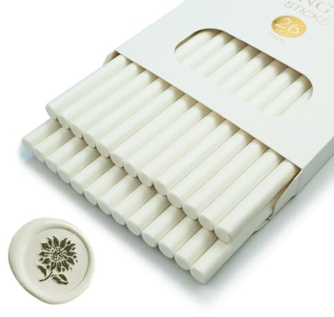Wachs-Siegel-Stick, Ioggtser 26 PCS Mini Klebepistole Wachs-Siegel-Stick für Wachs-Siegel-Stempel, Siegel-Wachs-Sticks für Hochzeit Einladungen, Karten, Umschläge (White)