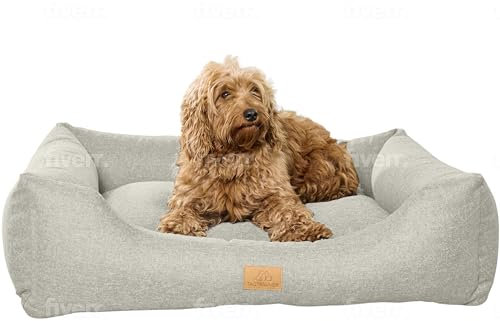 Tagträumer Hundebett Amy, waschbar, grau, kuschelig für kleine, mittelgroße und große Hunde, ergonomisches Hundesofa, Bezug aus Polyester mit Recyclinganteil (hellgrau M (60 x 50 x 18 cm))