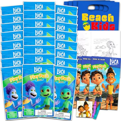 Disney Luca Mini-Partygeschenk-Set für Kinder – Paket mit 24 Mini-Luca Grab n Go Spielpackungen mit Malseiten, Aufklebern und mehr (Luca Geburtstagsparty-Zubehör)