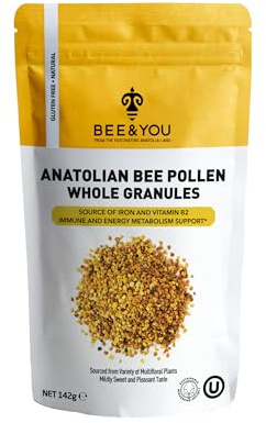 Bee and You Anatolian Bee Pollen Whole Granules 142g | Natural Bee Pollen Supplement, Source of Iron & Vitamin B2, Supports Energy Metabolism & Immune Function, Gluten Free