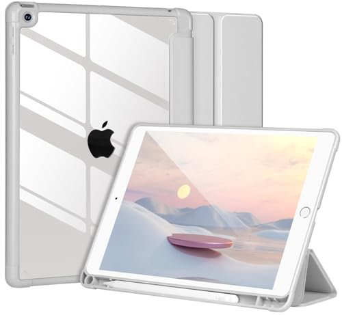 Hülle kompatibel mit iPad 9/8/7. Gen 10,2 Zoll 2019/2018/2017, Hülle für iPad 10,2 Zoll, stoßfeste Hartschale, transparente Abdeckung mit Stifthalter, automatische Wake/Sleep-Funktion,Grau