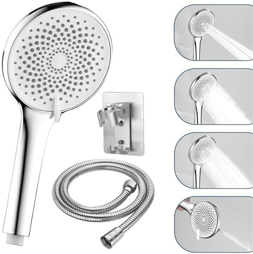 STOAT® Pommeau de Douche XXL Avec Tuyau en Acier Inoxydable Anti-Explosion et Support - Douchette à Main