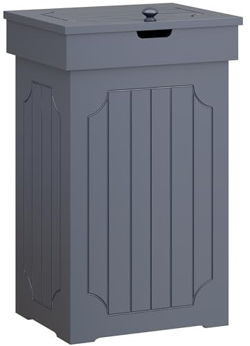 Function Home Trash Can Cabinet, 13 Gallon Kitchen Garbage Can, Wooden Recycling Trash Bin, Freestanding Dog Proof Trash Can, Farmhouse Trash Cabinet with Lid for Home Kitchen Bedroom, Grey