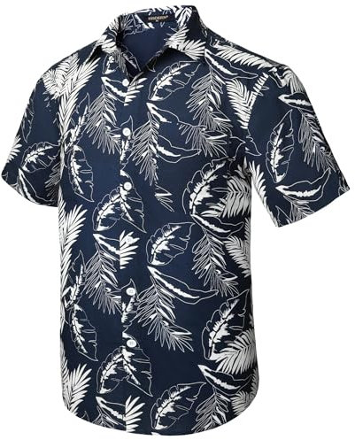 HISDERN Hawaiian Shirts for Men Casual Mens Shirts Short Sleeve Summer Funky Beach Men's Regular Fit Hawaii Print Short Sleeved Aloha Shirt,Navy Blue,XL