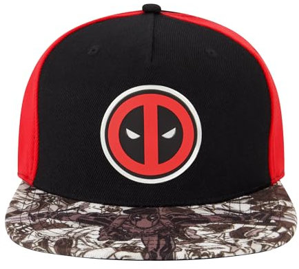 Concept One Unisex-Erwachsene Marvel Deadpool Baseballmütze, Gesichts-Logo, verstellbare Flache Krempe, Snapback-Hut Baseballkappe, Schwarz, Einheitsgröße
