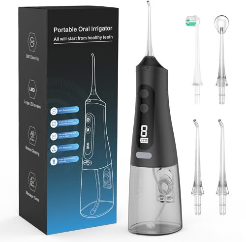 Leistungsstarke Munddusche 9 Modi & 4 Düsen Kabellose Munddusche IPX7 Wasserdicht Wasser Flosser 350ML Abnehmbarer Wassertank für Haus & Reisen