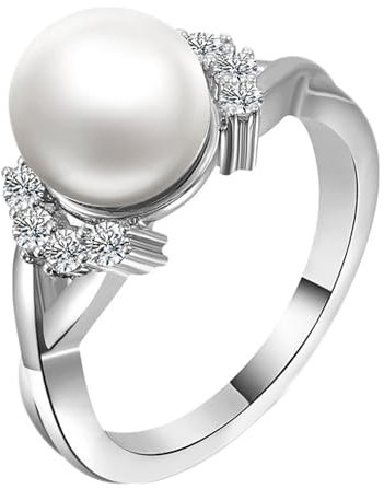 Ring Damen Personalisiert, Ringe Damen Perlen 18K Weißgold Größe 47 (15.0) Perle Rundschliff Weiß Personalisiert Für Abschluss