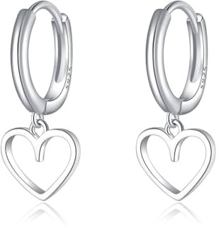 Reffeer Massive 925 Sterling Silber Herz Tropfen Creolen für Frauen - Herz Creolen Huggie Drop Ohrringe (A-Silber)