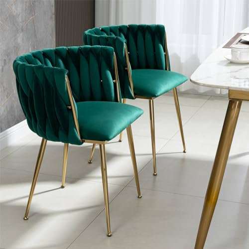 Tcewhhy Chaises Longues élégantes Haut De Gamme avec Pieds en Métal en Fer, Lot De 2, Chaises De Salle à Manger Et De Salon Multifonctionnelles, Pieds Dorés(Color:Émeraude)