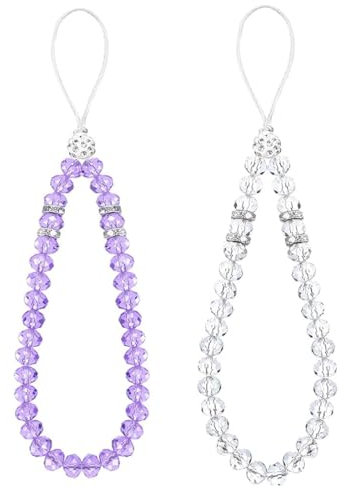 2 Stück Handykette mit Perlen für kurze Hand,Handgelenk, Schlüsselband mit Kristallperlen,handykette,handykette universal,Handy-Lanyard-Charms,Handy-Charm,glänzende Kristallperlen, Handgelenk-Lanyard