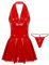 Damen-Kleid mit Reißverschluss, Lackleder, Rüschen, Latex-Look, Stehkragen, ärmellos, eng anliegend, figurbetontes Partykleid – Rot B-4XL