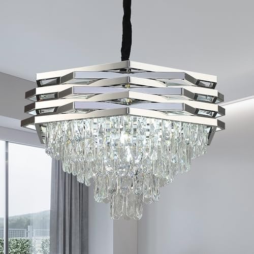 ZenithBeam Kristall Pendelleuchte Moderner Chrom,60cm GroßEr Pendelleuchten K9 5-Stufig Rund Unterputz-Kronleuchter FüR Wohnzimmer KüChe, Schlafzimmer, Flur, Esszimmer