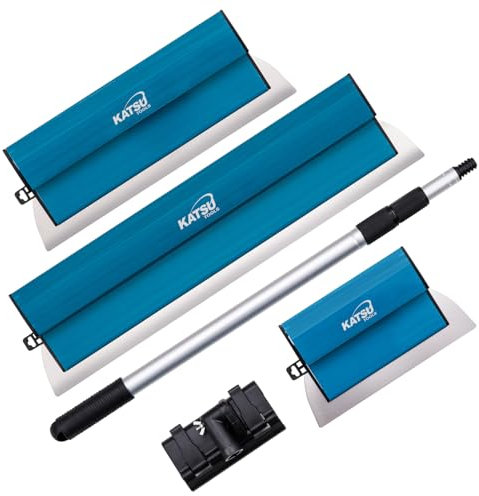 KATSU Tools Spatole per Stucco Kit, Frattazzo per Stucco in Acciaio Inox da 25+40+60 cm, Spatola di Finitura per Intonacare Pareti e Soffitti